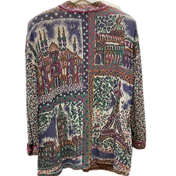 Vintage Missoni Colorful Scenic Architectural Print Cardigan Sweater SZ XL